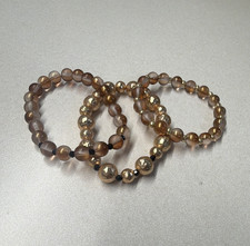 Beaded Stretch Bracelet Set of 3, Gold & Brow...