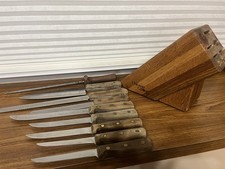 Vintage Chicago Cutlery 11 Piece Knife Set Walnut Handle Knife and Block