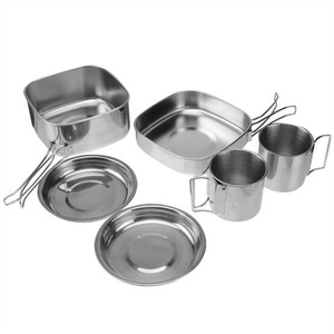 Portable 6 Piece Stainless Steel Cookware Set Outdoor Picnic Pot Frying Pan Cups