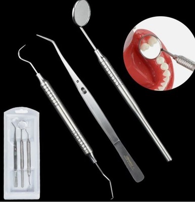 Kit Dental Mouth Mirror Tweezers Curve Probe Dentist Instrument Teeth Care Clean