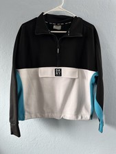 DKNY Sport Women's Colorblock 1/4 Zip Pullover Black White Blue Collared S