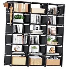 Bookcase, 18-Cube Extra Large Book Shelf, DIY Cube Storage 18-Grid Black
