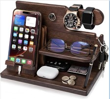 Wood Phone Docking Station for Men-Desktop or Nightstand Organizer-Gifts for Men