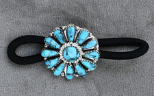 New Navajo Hair Tie by D. Benally Sterling Silver Sleeping Beauty Turquoise
