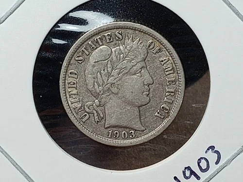 1903 Silver Barber Dime, Nice Looking VF Example