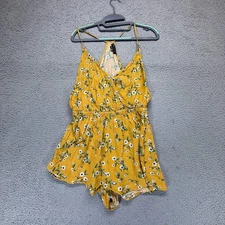 Kendall & Kylie Womens Strappy Cami Romper Yellow Floral Size M
