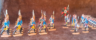 38 Zinnfiguren 30mm flach Preuss. Füsilier Rgt Nr 54 v. Rohr 1760 Herbu SB