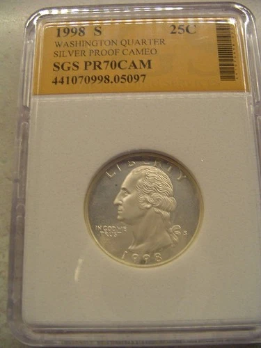 1998 S 25C Silver Washington Quarter Proof SGS PR70CAM