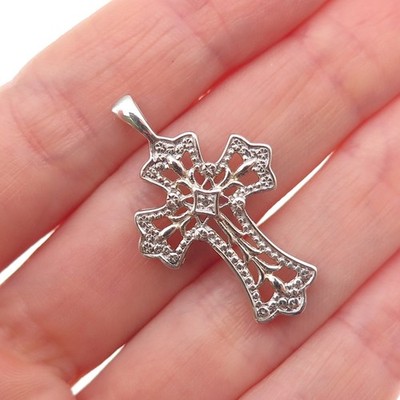 JCM Jacmel Mauritius 925 Sterling Silver Real Diamond Accent Cross Charm Pendant