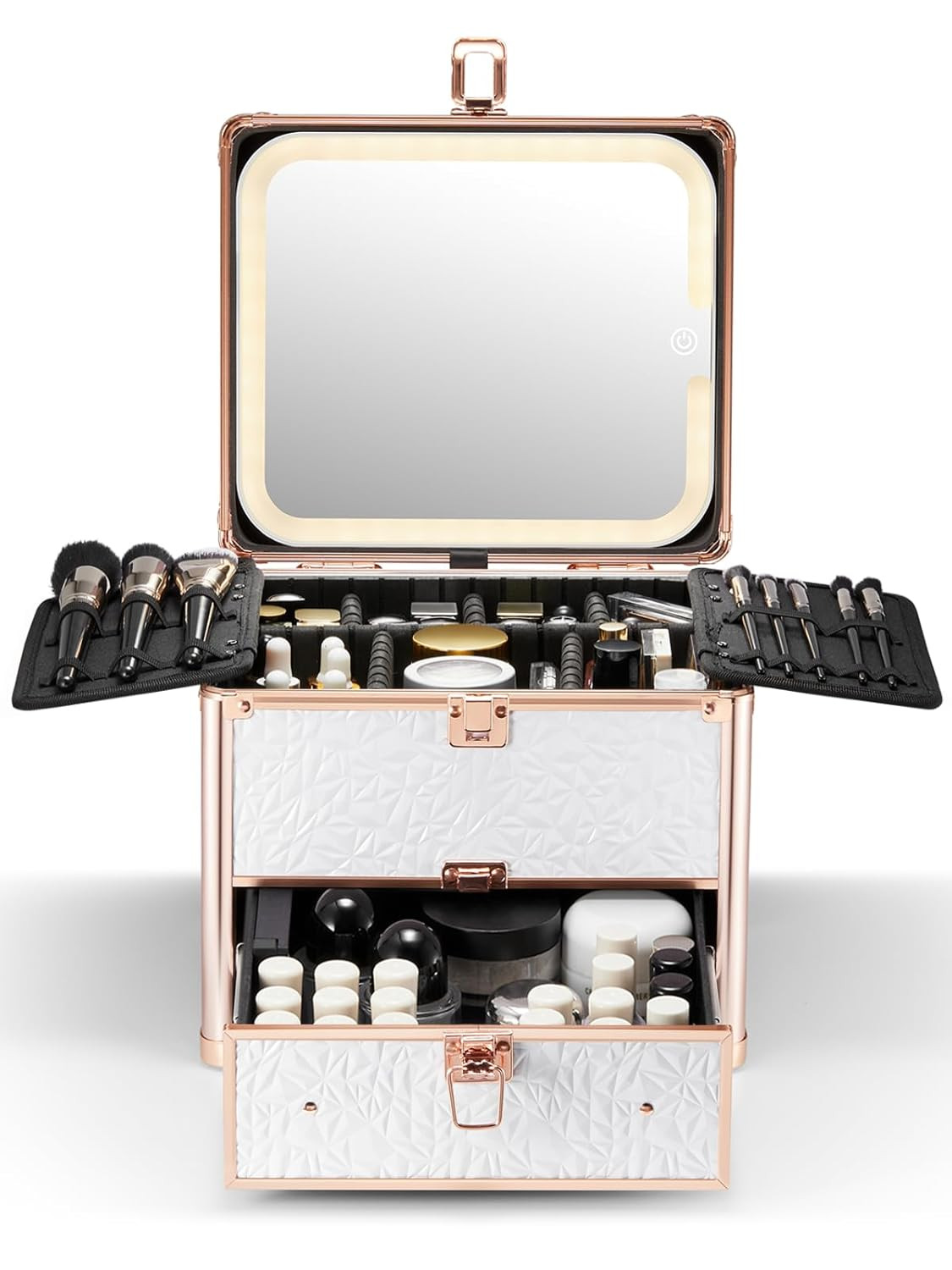 Qislee Makeup Box with Drawer and A Detachable Lighted Mirror, Bright White