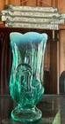 Vtg USA Fenton Art Glass Sea Mist Green Stylized Swirl Footed Vase - Marked
