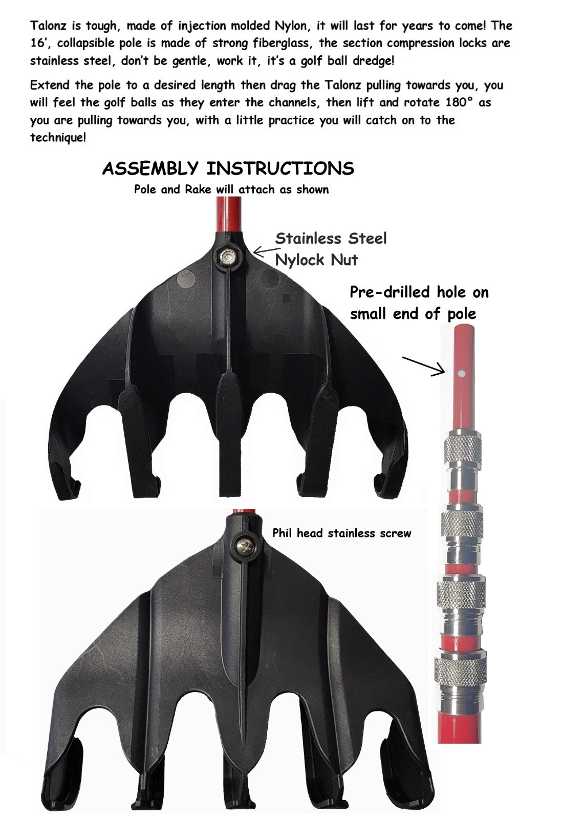 Talonz golf ball retriever / telescopic 16ft / holds up to 6 balls