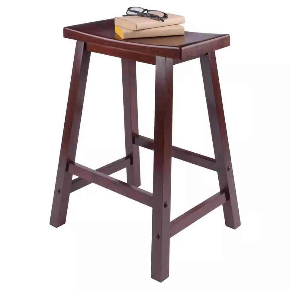 Winsome Wood Counter Stool Walnut Finish Saddle Seat Backless 24 in. Height - Image 4 of 4