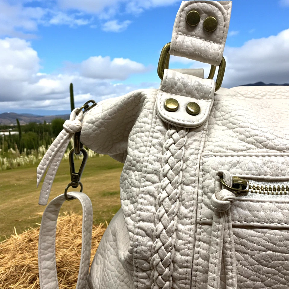 Montana West Vegano Cuero Guijarro Crema Doble Asa Bolso de Hombro Cartera Foto 3 de 4