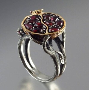 Vintage-925-Silver-Gold-Pomegranate-Garnet-Gems-Wedding-Ring-Party-Jewelry-6-10