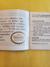 Super Mario Bros. / Duck Hunt Nintendo NES Manual Only ~ Instruction Booklet