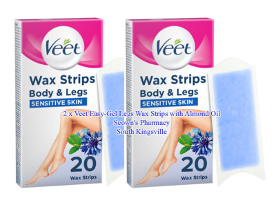 2 x Veet Easy-Gel Legs Wax Strips With Almond Oil For Sensitive Skin 20 Pack