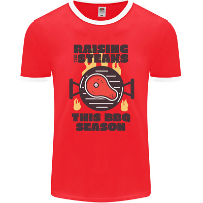 Raising the Steaks Funny BBQ Grill Mens Ringer T-Shirt FotL