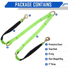 V-bridle Strap 2x6 Wsnap Hooks W Cordura Sleeve Axle Straps Tow Strength