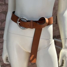 Liviana Conti Luxury Italian Leather Belt Tan Brown Oversized Silver Buckle S