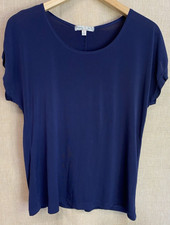 VINTAGE SUZIE Womens L Navy Blue Sheer Cap Sleeve Scoop Neck Blouse Made in USA