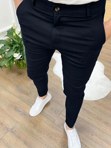 Mens Slim Fit Casual Work Pants Skinny Stretch Business Office Formal Trousers - Picture 10 of 33