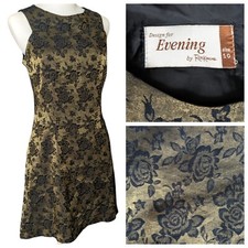 Vintage 90s Black and Gold Rose Sleeveless A Line Mini Shift Dress Size 10