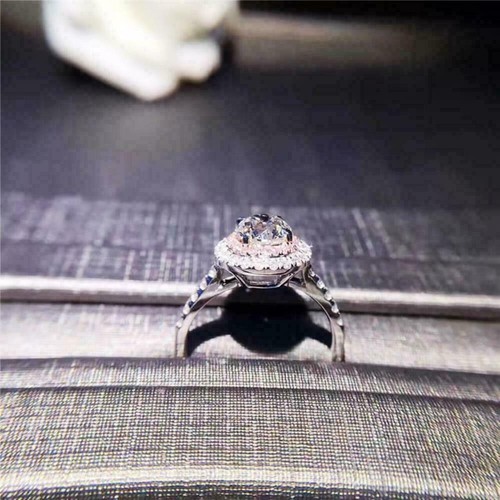 14k White Gold 2.70Ct Round Cut Diamond Halo Engagement Ring Simulated in Size 8 - Picture 3 of 6