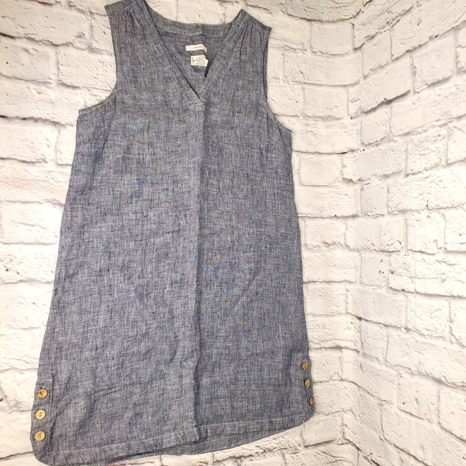 Nicole Miller Sleeveless Linen Tunic Dress for Women in Gray Size S with Buttons