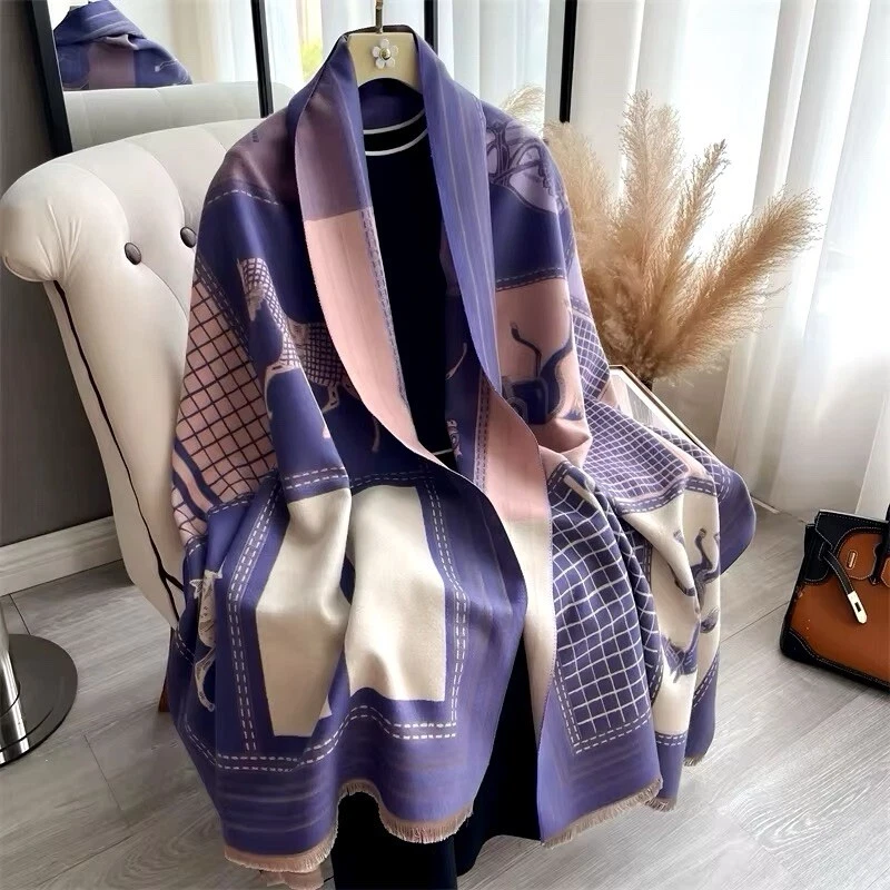 New Horse DesignSimulated Winter Shawl Cashmere Pashmina Touch Unisex Bufanda UK