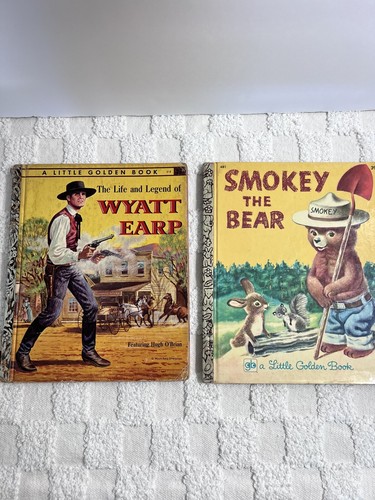 LOT 2 VTG Little Golden Books, Wyatt Earp & Smokey the Bear