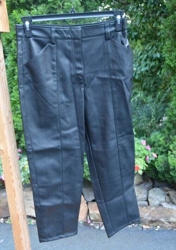 H & M Black Soft Shiny Zip FAUX LEATHER PANTS (Polyester Coated) Women's Sz: 10 - Picture 1 of 12