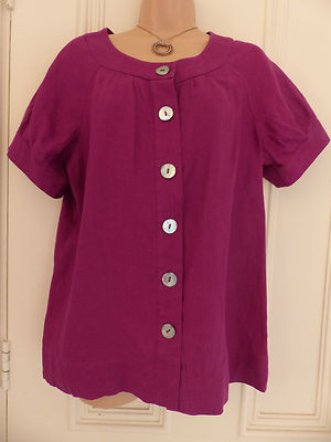 Viyella lila/pflaume Leinen Kurzarm locker sitzendes Oberteil/Jacke UK 10