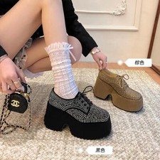 Mocassino donna moda tempo libero strass lucido plateau stringato scarpe data giovani