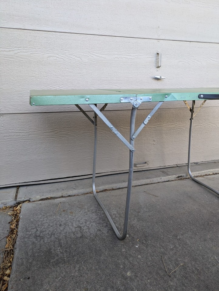 Vintage Retro Green Metal Folding Portable Camping Picnic Table