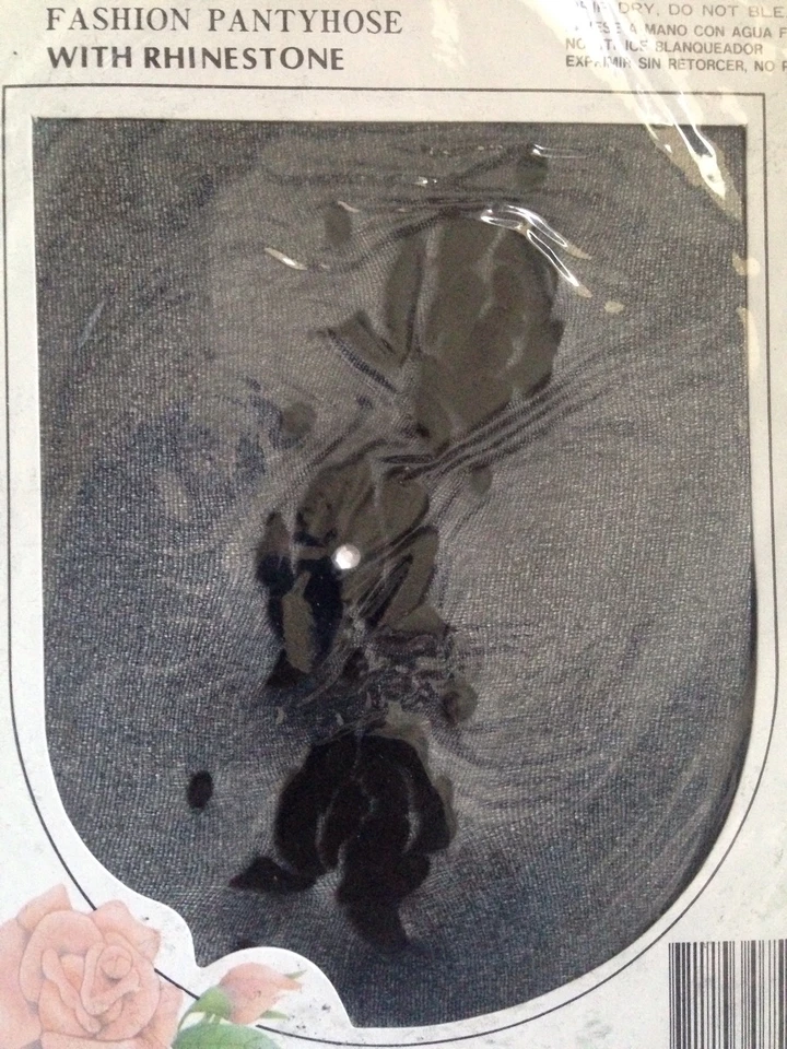 Pantimedias Angelina negras flocadas rosa estrás talla única 100-165 lb nailon Foto 4 de 4