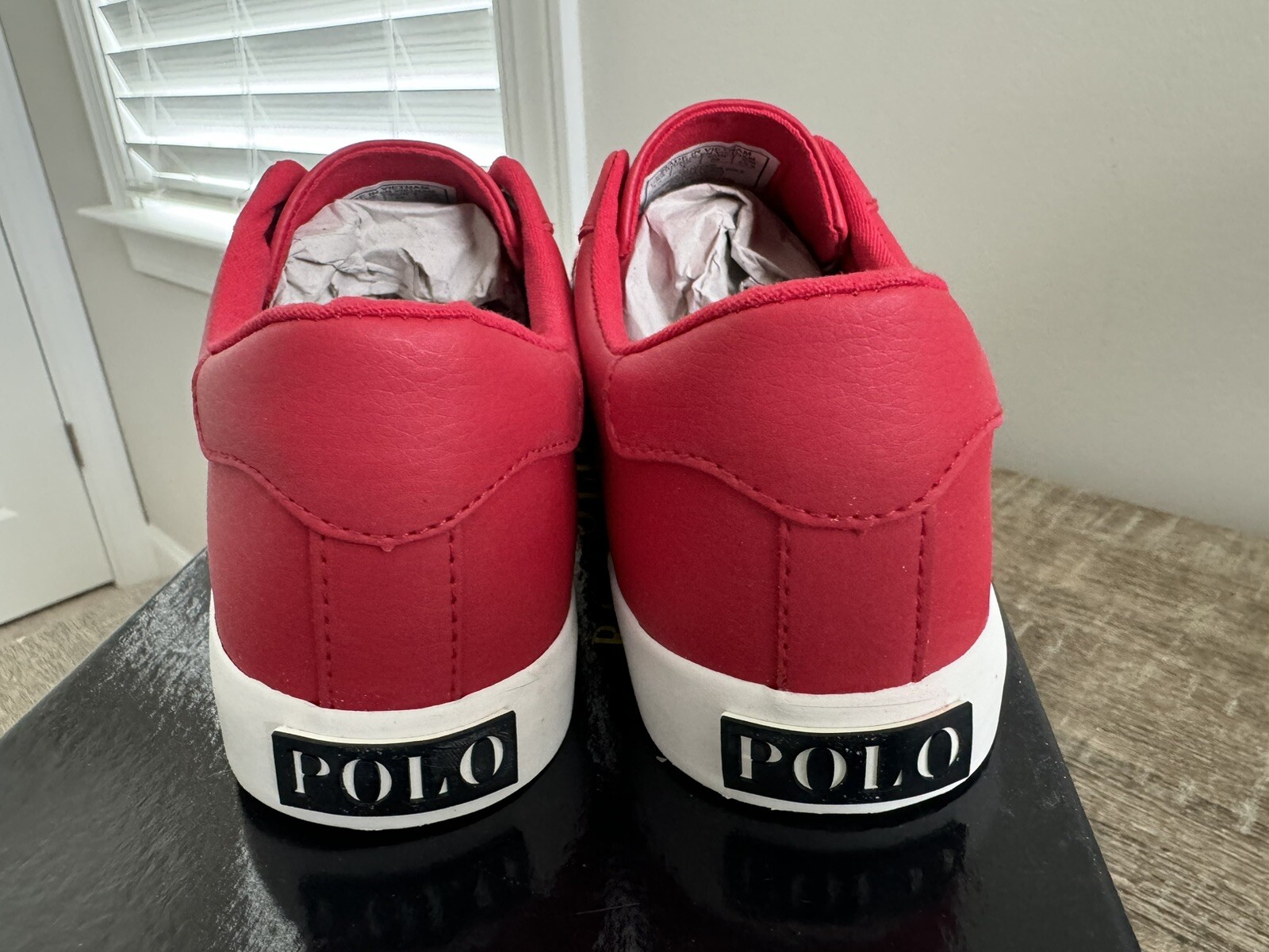 Polo Ralph Lauren GEOFF rossa piccola pony sneaker nuova con scatola taglia junior US6 EUR39 bambino grande