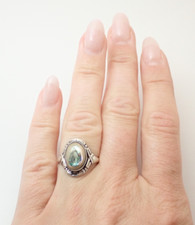 Vintage Art Deco Abalone Shell Sterling Silver Band Ring Sz 7