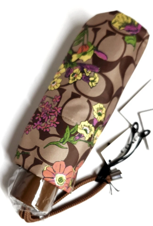 Mini Paraguas Coach en Firma Estampado Floral Protección UV Dorado Caqui Multi Nuevo con Etiquetas Foto 3 de 4