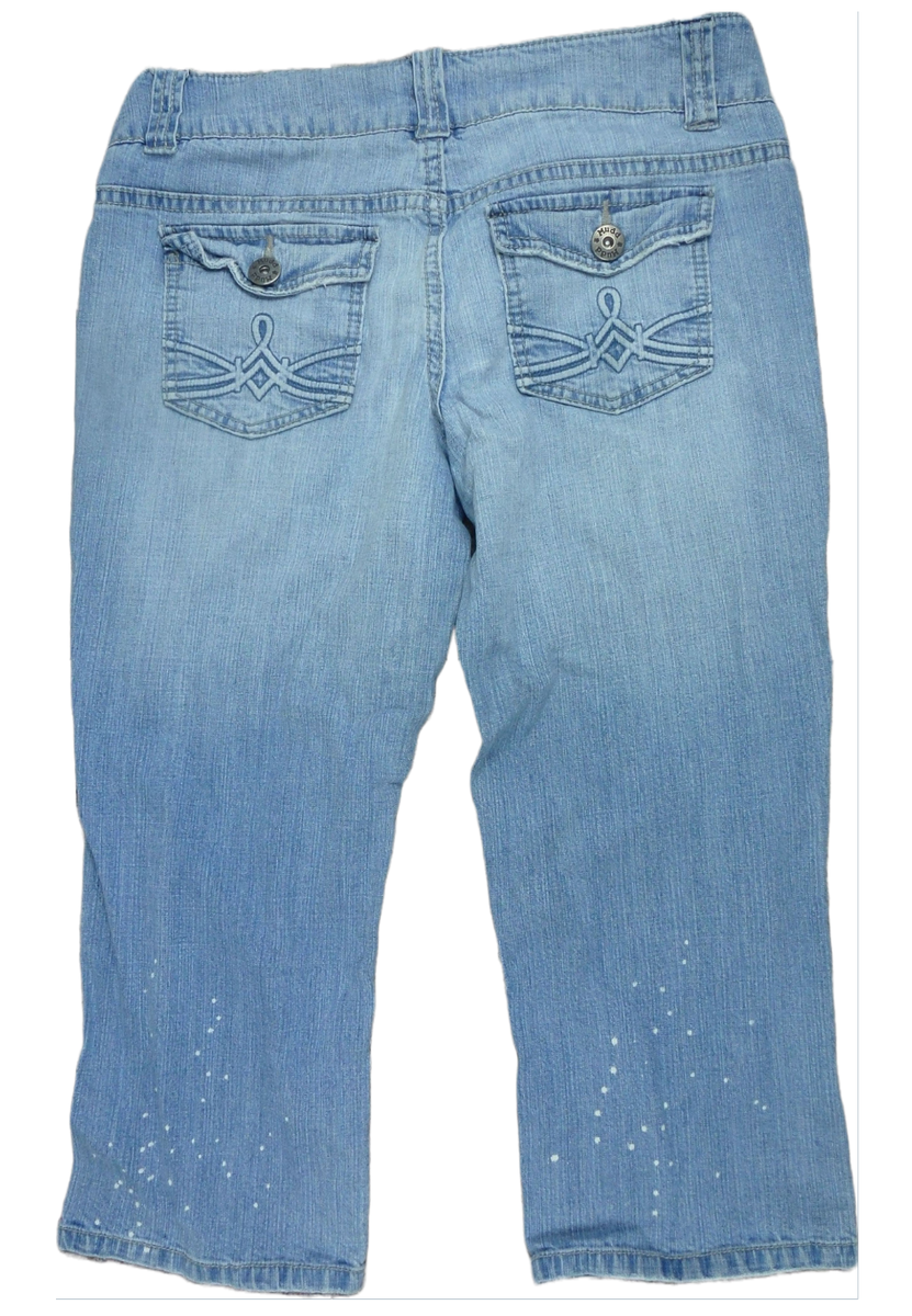 MUDD SZ 9 STRETCH VINTAGE JEAN CAPRI PEACE LOVE HAPPINESS light