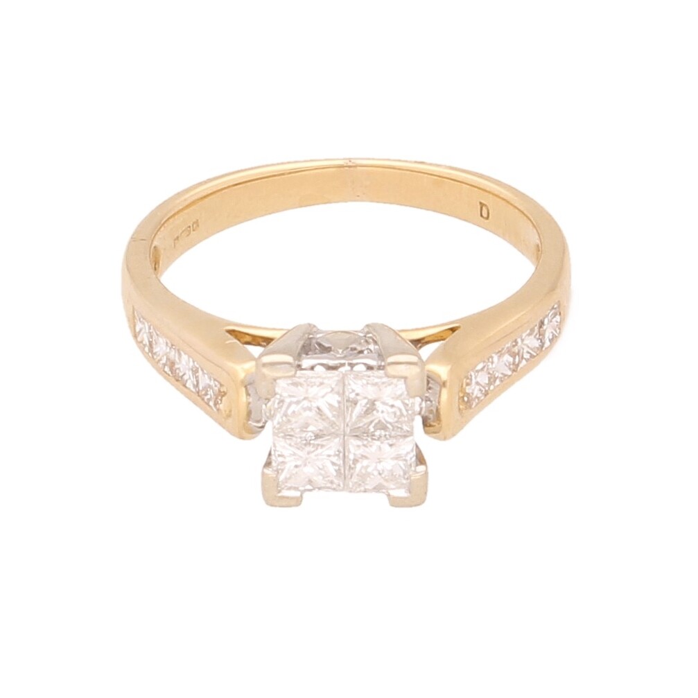 18Carat Yellow Gold 0.50ct Diamond Tension Set Cluster & Accents Ring (Size J...