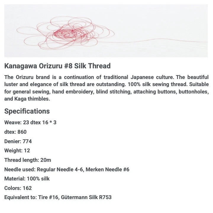 Kanagawa Orizuru 008 Silk Thread, 23 dtex 16x3, 20m, 162 Vibrant Colors - Image 2 of 4