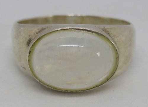 Anillo grueso antiguo Art Deco vintage de plata de ley y cuarzo blanco - talla X - Imagen 5 de 12