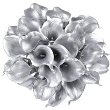 Silver Calla Lily Artificial Flowers 24pcs Silver Flowers for DIY Wedding Bou...