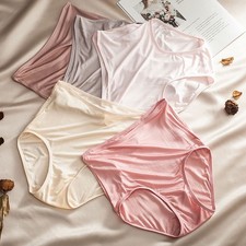 4 pack 100 Mulberry Silk Women High Waist Underwear Lingerie M L XL 2XL SG006