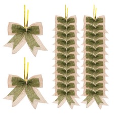 24Pcs 4" Mini Burlap Bows Handmade Double Layer Bow Knot Beige/Green