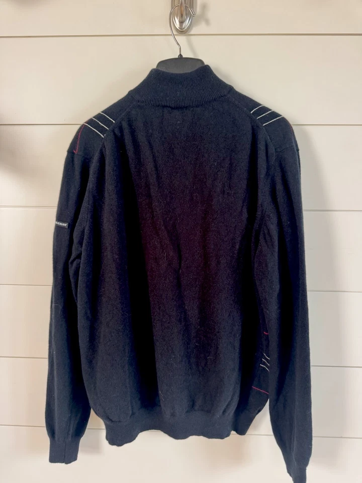 Suéter de golf Burberry 1/4 cremallera para hombre grande negro rojo Argyle 100 % lana hecho en Italia Foto 2 de 4