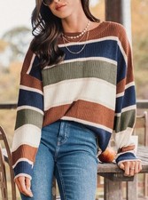CUPSHE Women  s Striped Colorblock Crewneck Long Sleeve Pullover Sweater Top XL
