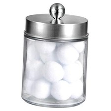Apothecary Jar Qtip Holder w/Metal Lid, Glass...