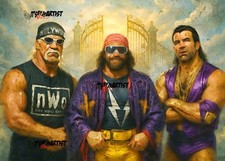 ACEO ATC Sketch - Wrestling Legends in Heaven - 1/1 - Authenticity Stamp